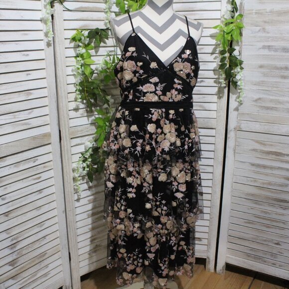 Lulus Dresses & Skirts - LULUS Black Floral Mesh Embroidered Teared Dress (945)